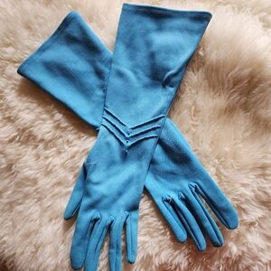 Vintage 1960s Bright Blue Knit Fashion Gloves Size Small